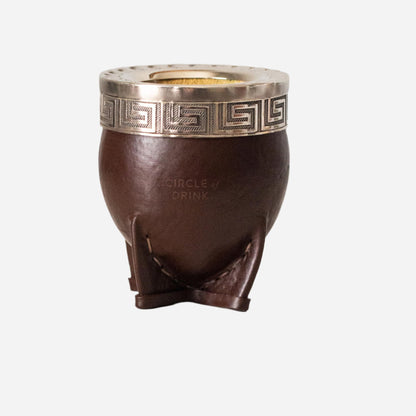 Temple Vessels Chakana 001 - Brown Leather Wrapped Brazilian Mate Gourd