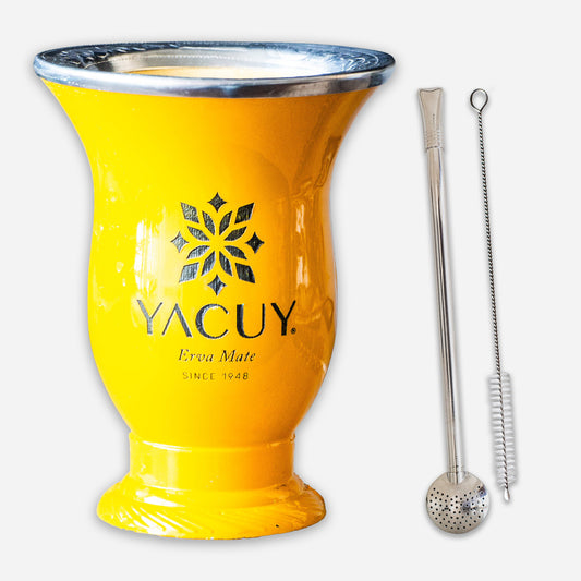 Yacuy Brazilian Yerba Mate Cup (Marigold) with Stainless Steel Bombilla + Brush
