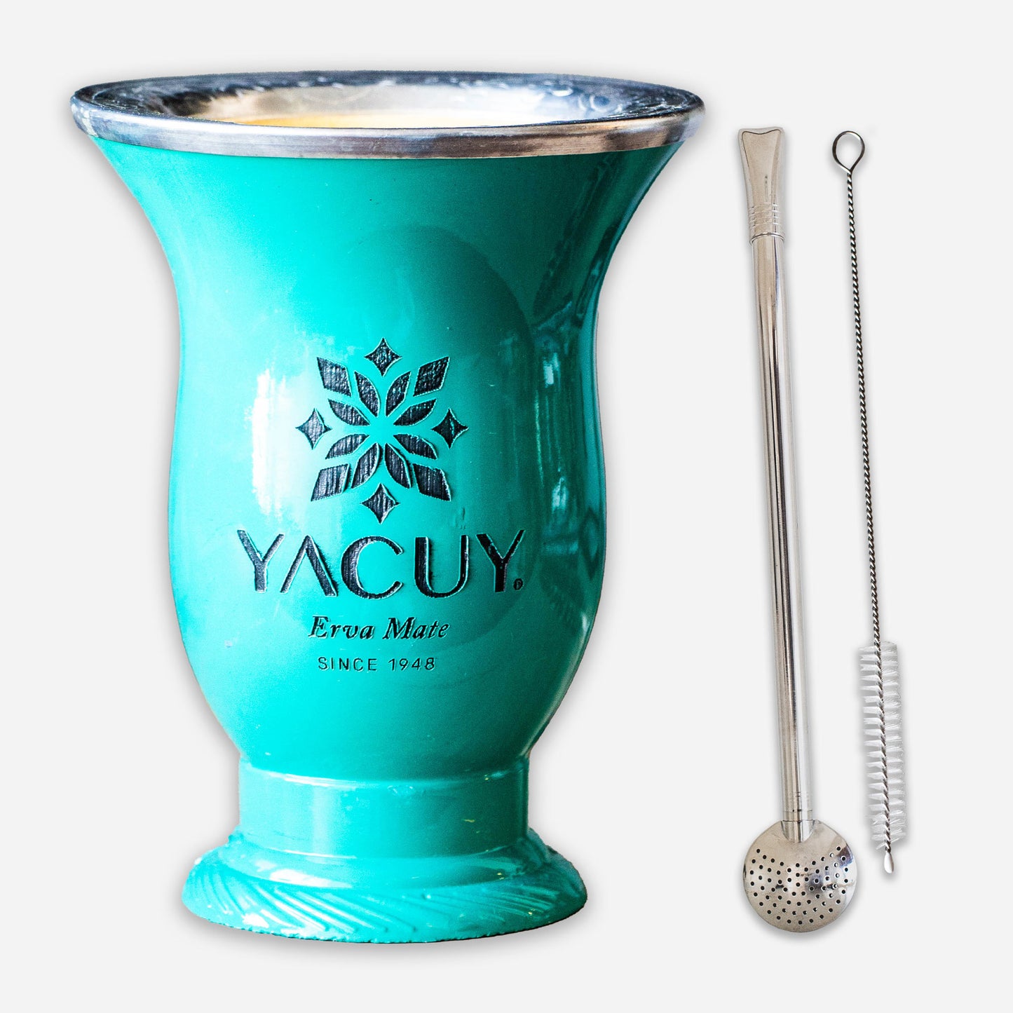 Yacuy Brazilian Yerba Mate Cup (Turquoise) with Stainless Steel Bombilla + Brush