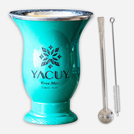 Yacuy Brazilian Yerba Mate Cup (Turquoise) with Stainless Steel Bombilla + Brush