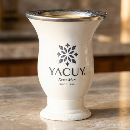 Yacuy Brazilian Yerba Mate Cup (White) with Stainless Steel Bombilla + Brush