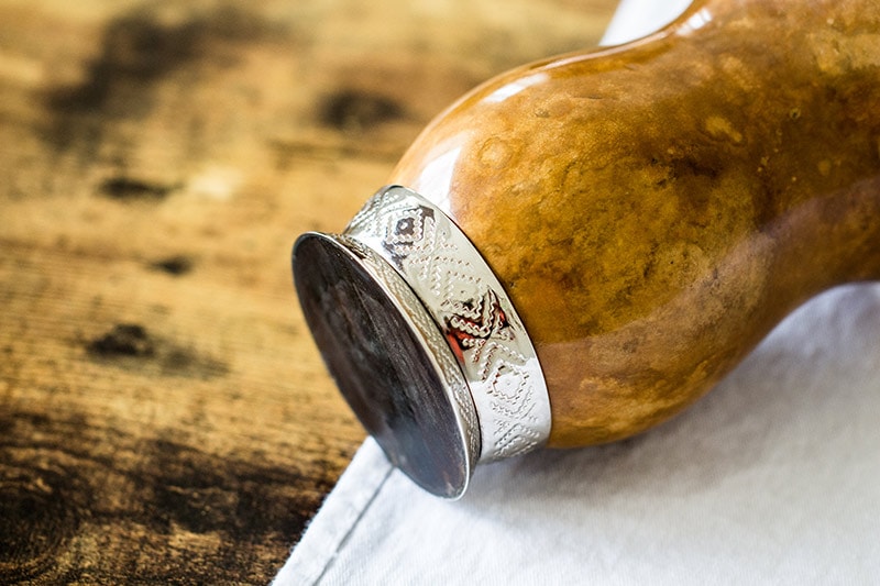 Handcrafted Brazilian Cuia Yerba Mate Gourd with Stamped Design Metal Base