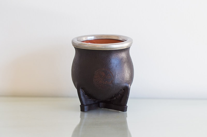 Leather wrapped ceramic yerba mate cup