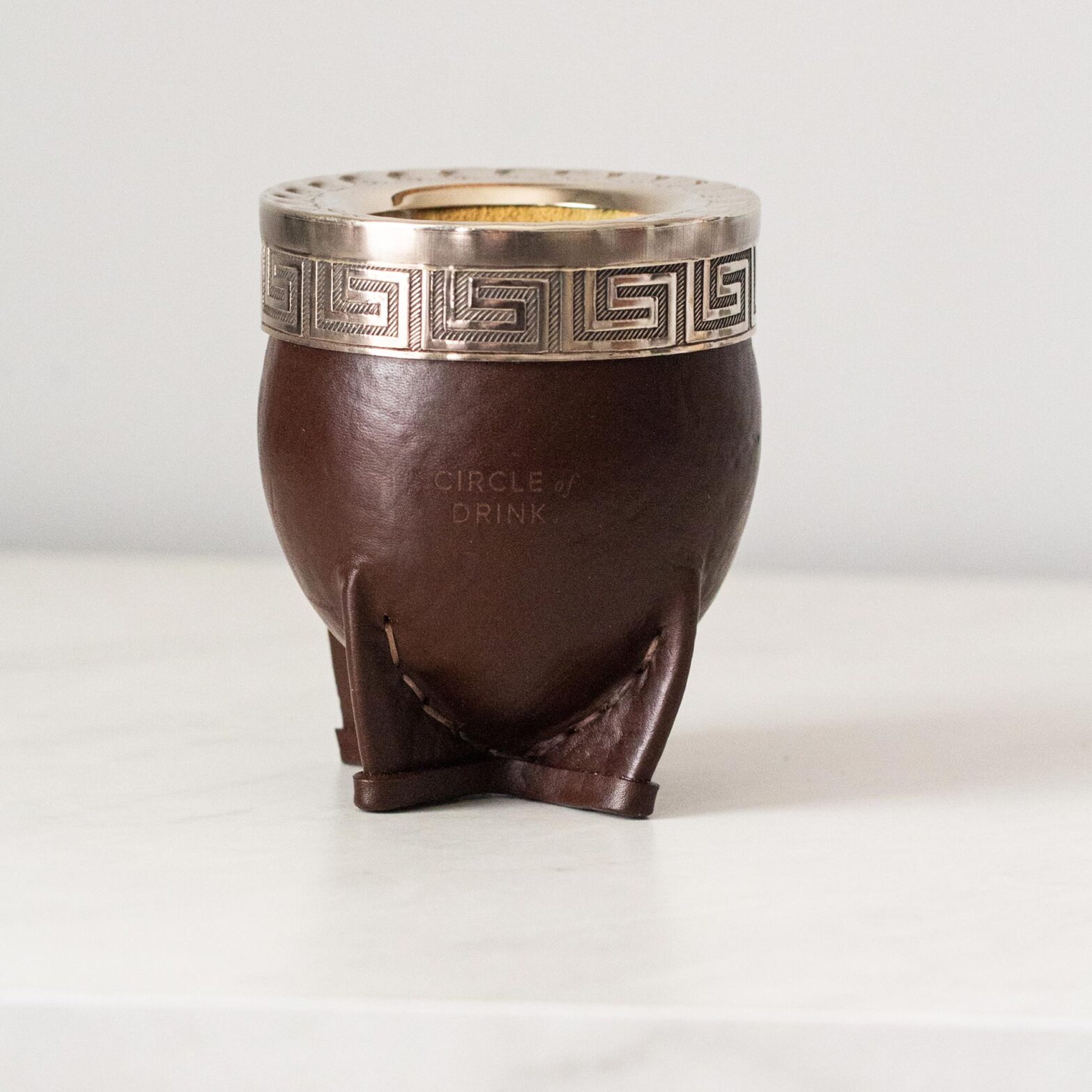 Temple Vessels Chakana 001 - Brown Leather Wrapped Brazilian Mate Gourd