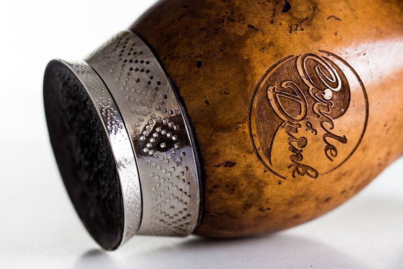 Handcrafted Brazilian Cuia Yerba Mate Gourd with Stamped Design Metal Base